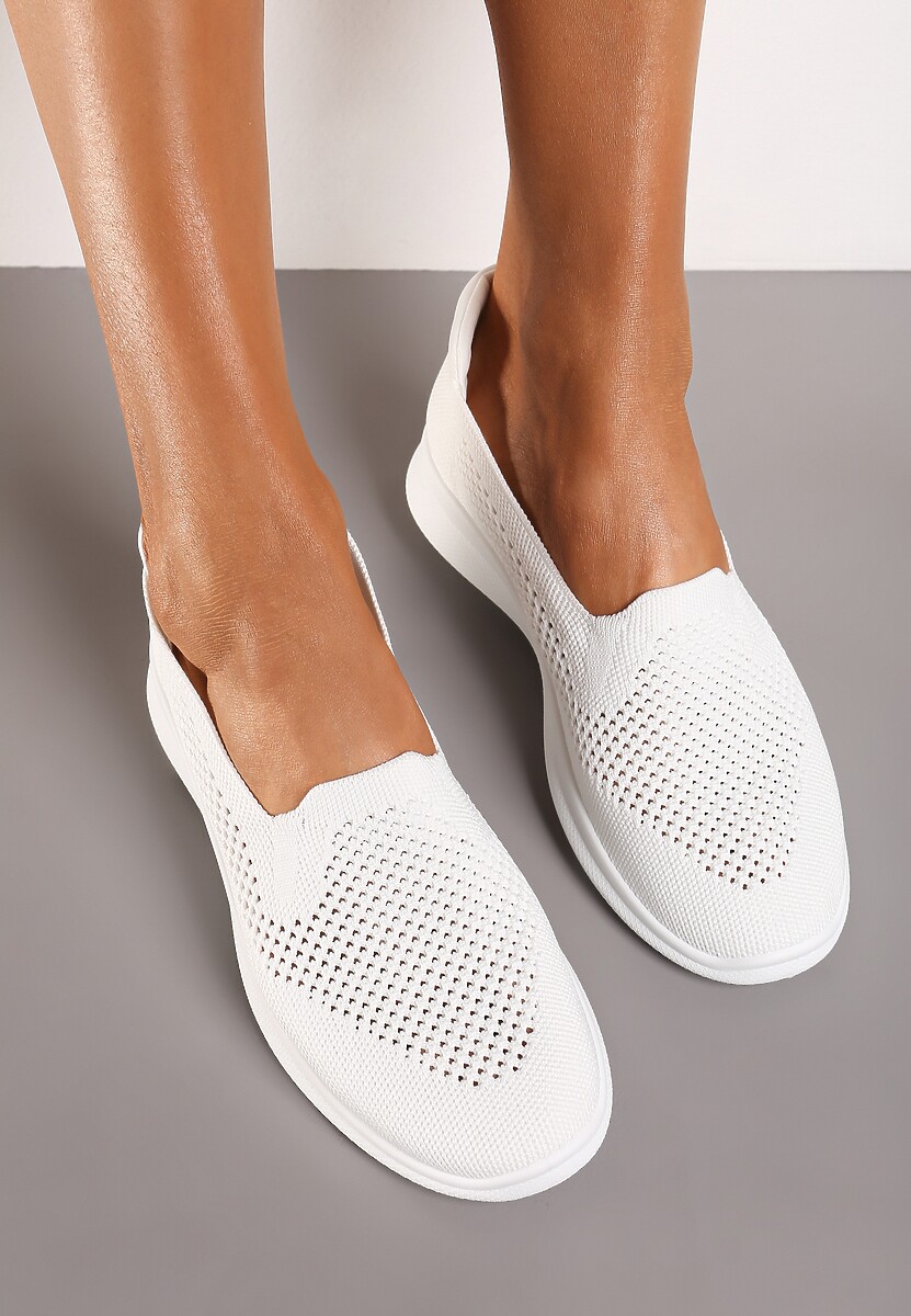 Tenisi Albi Platforma Slip-on cu Perforatii Decorative Elajames 3