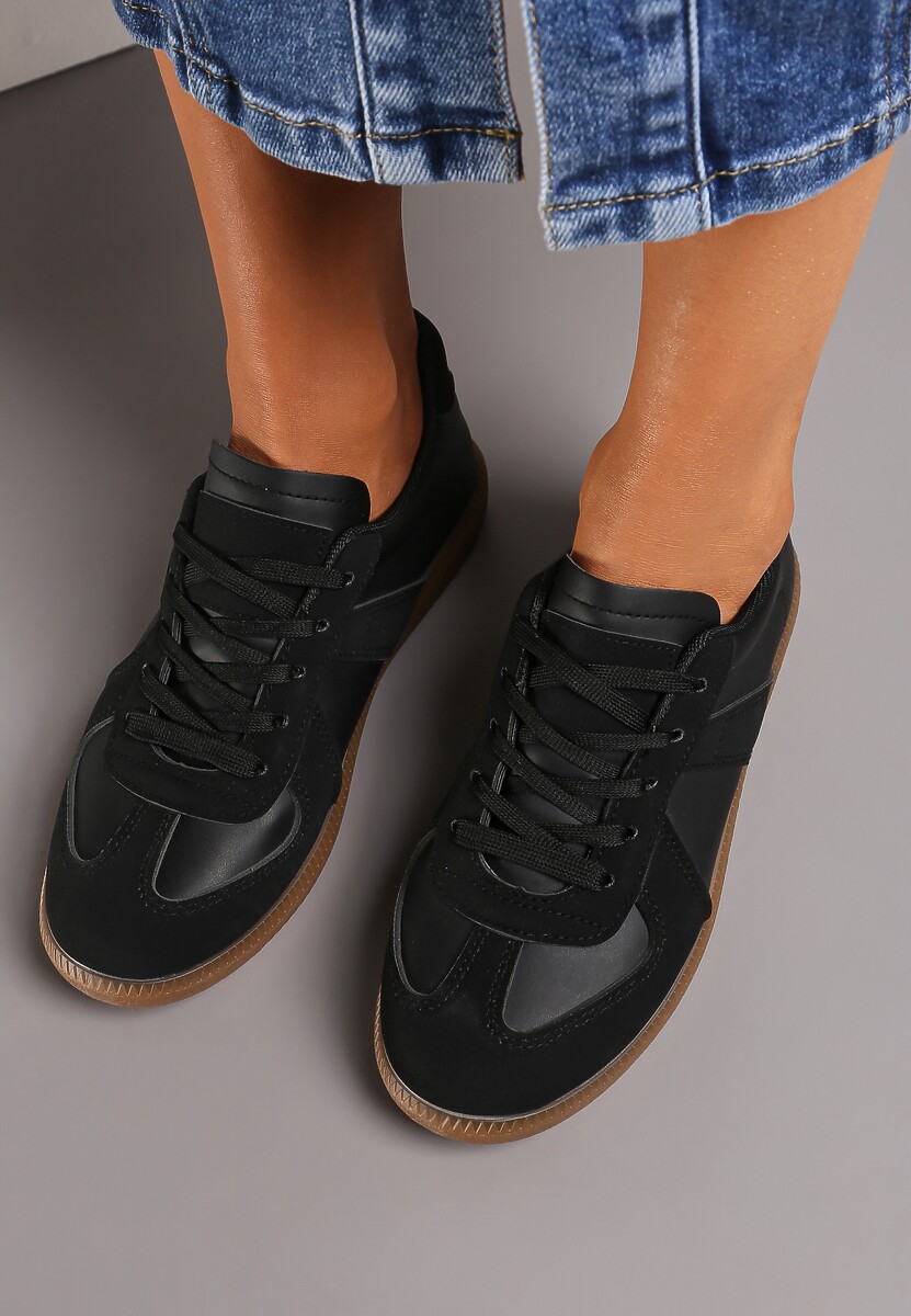 Sneakers Negri Platforma cu Șiret și Inserții din Piele Ecologica Elafae 3