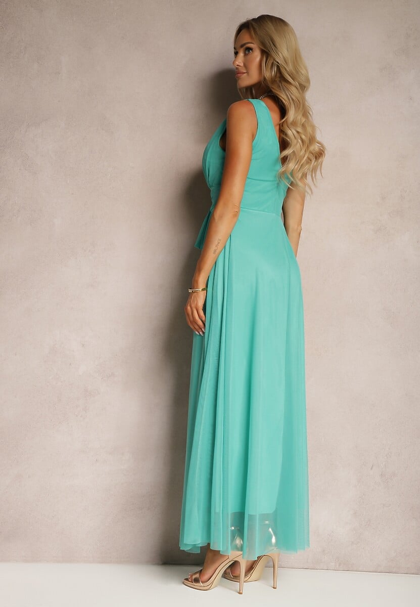 Rochie de cocktail albastru deschis cu fusta de tulle fără mâneci Elastar 3