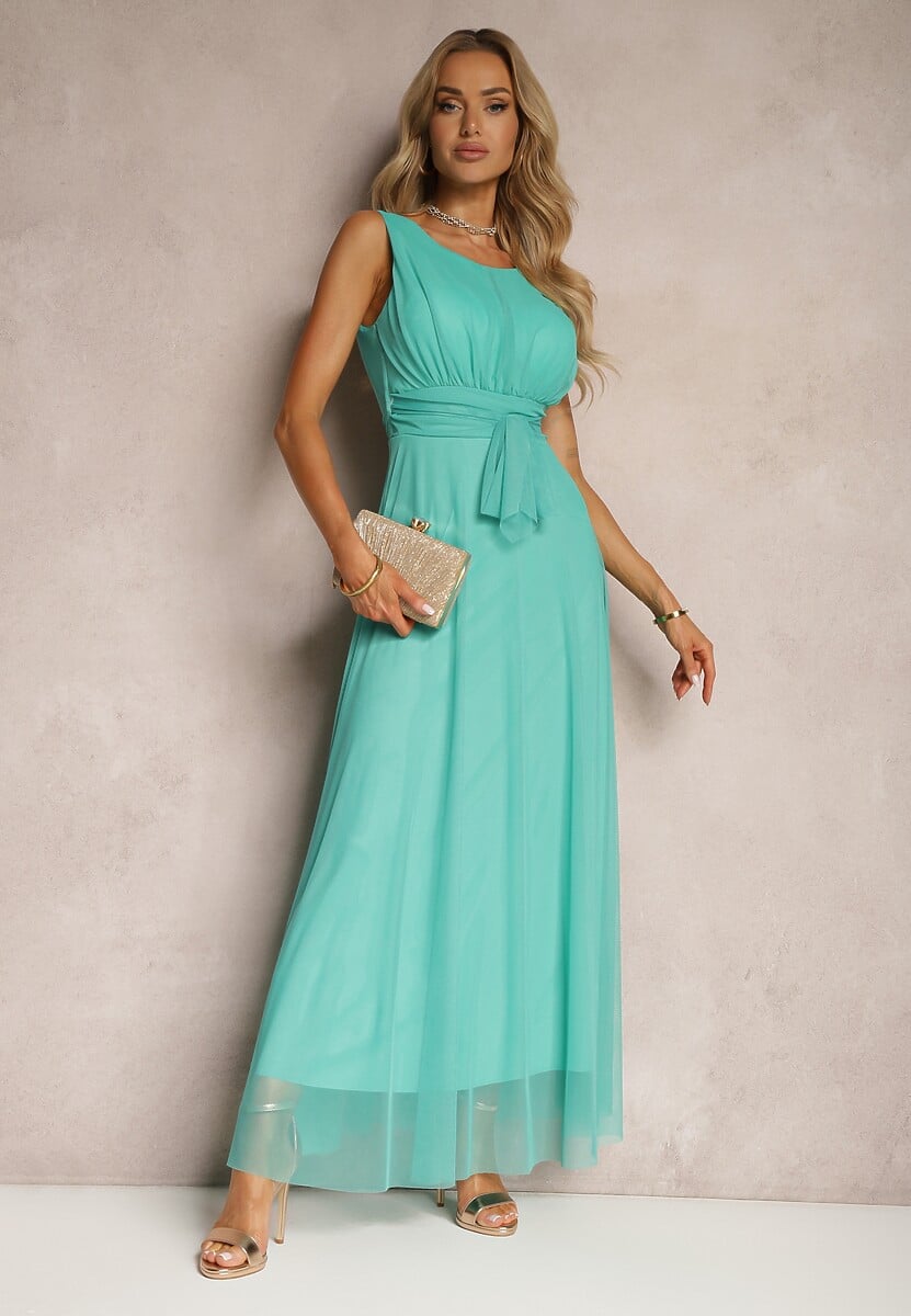 Rochie de cocktail albastru deschis cu fusta de tulle fără mâneci Elastar 2