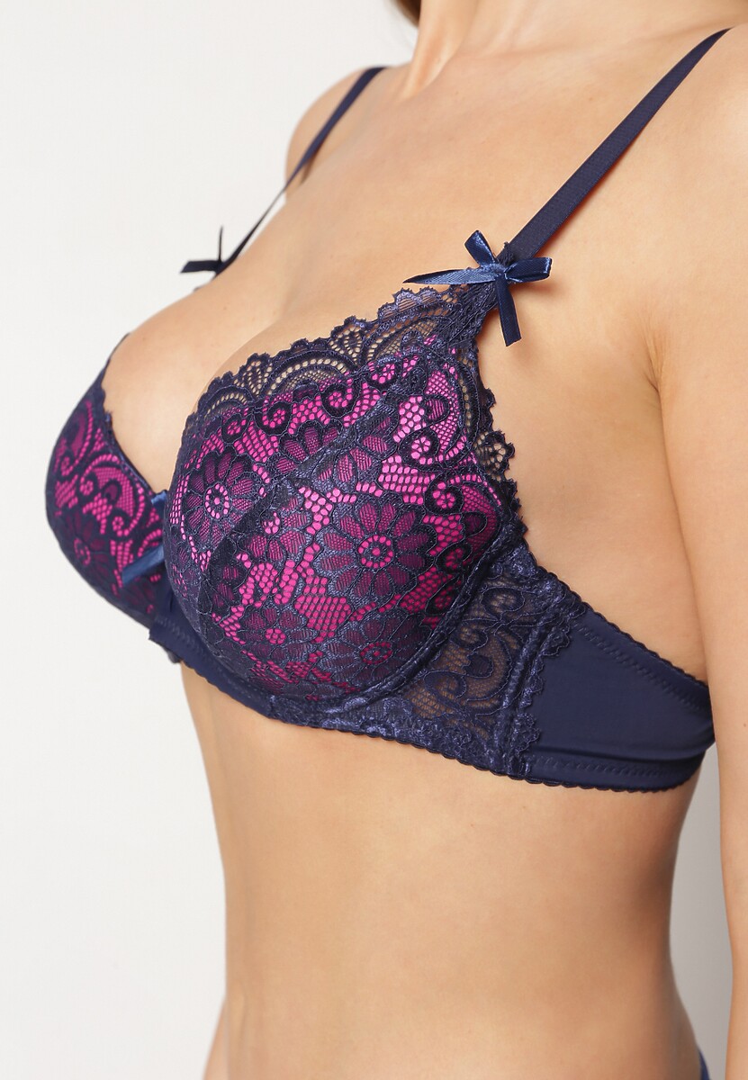 Bleumarin-Fucsia Push-Up Sutien Dantelă Full Cup Dimarlaa 1
