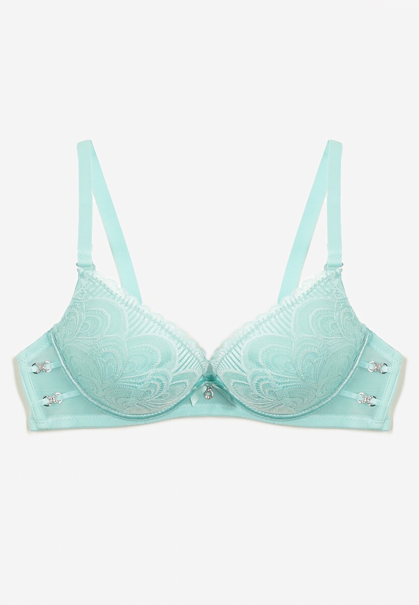 Sutien Push-Up din dantelă cu cupe rigide și decorațiuni Ellalli de culoare mentă 2