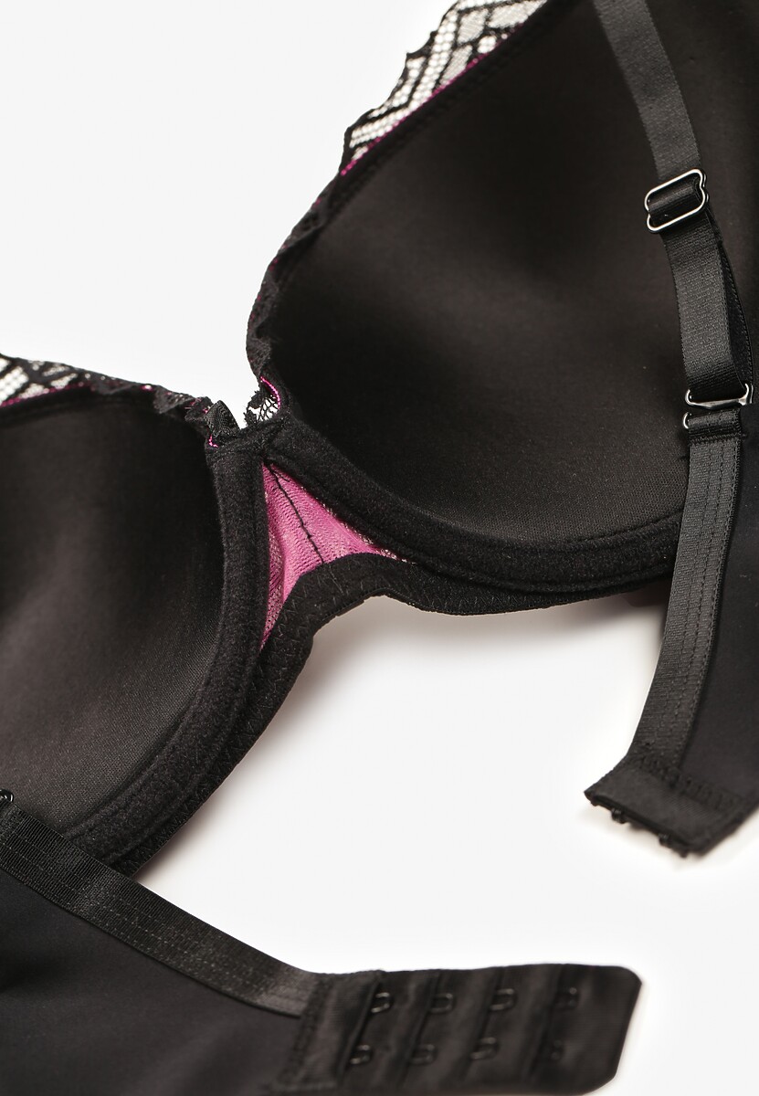 Sutien Negru-Fucsia cu Dantelă Efect Push-Up Dimettra 3