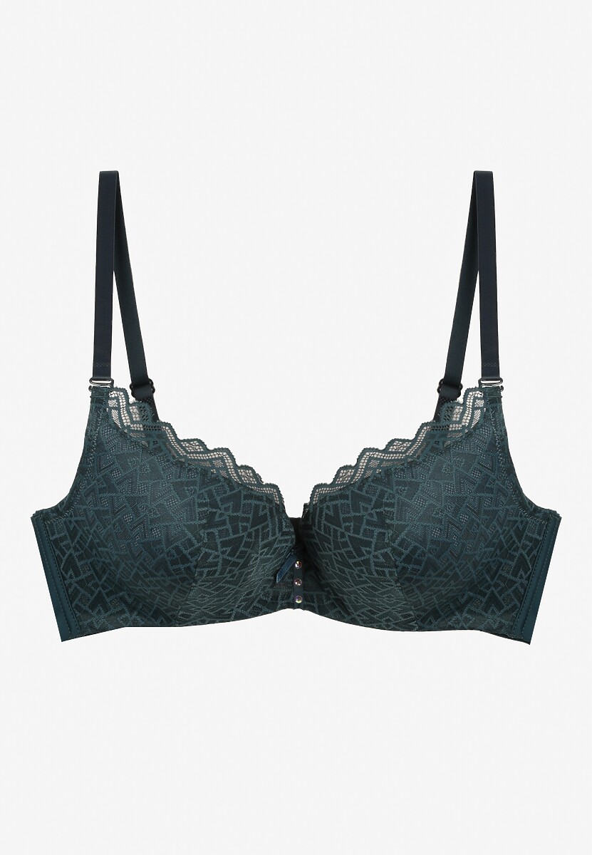 Sutien din dantelă verde închis cu efect push-up Dimettra 2
