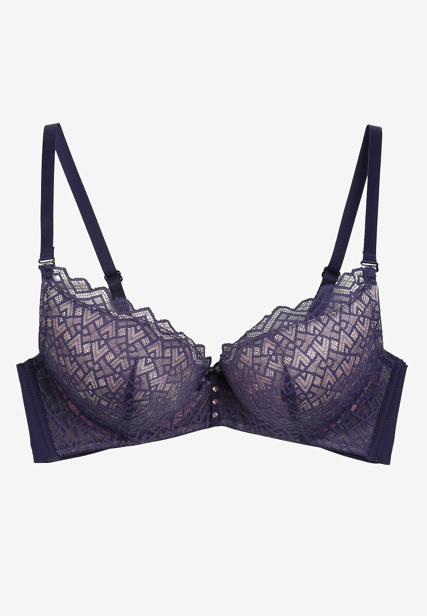 Sutien din dantelă bleumarin-roz cu efect push-up Dimettra 1