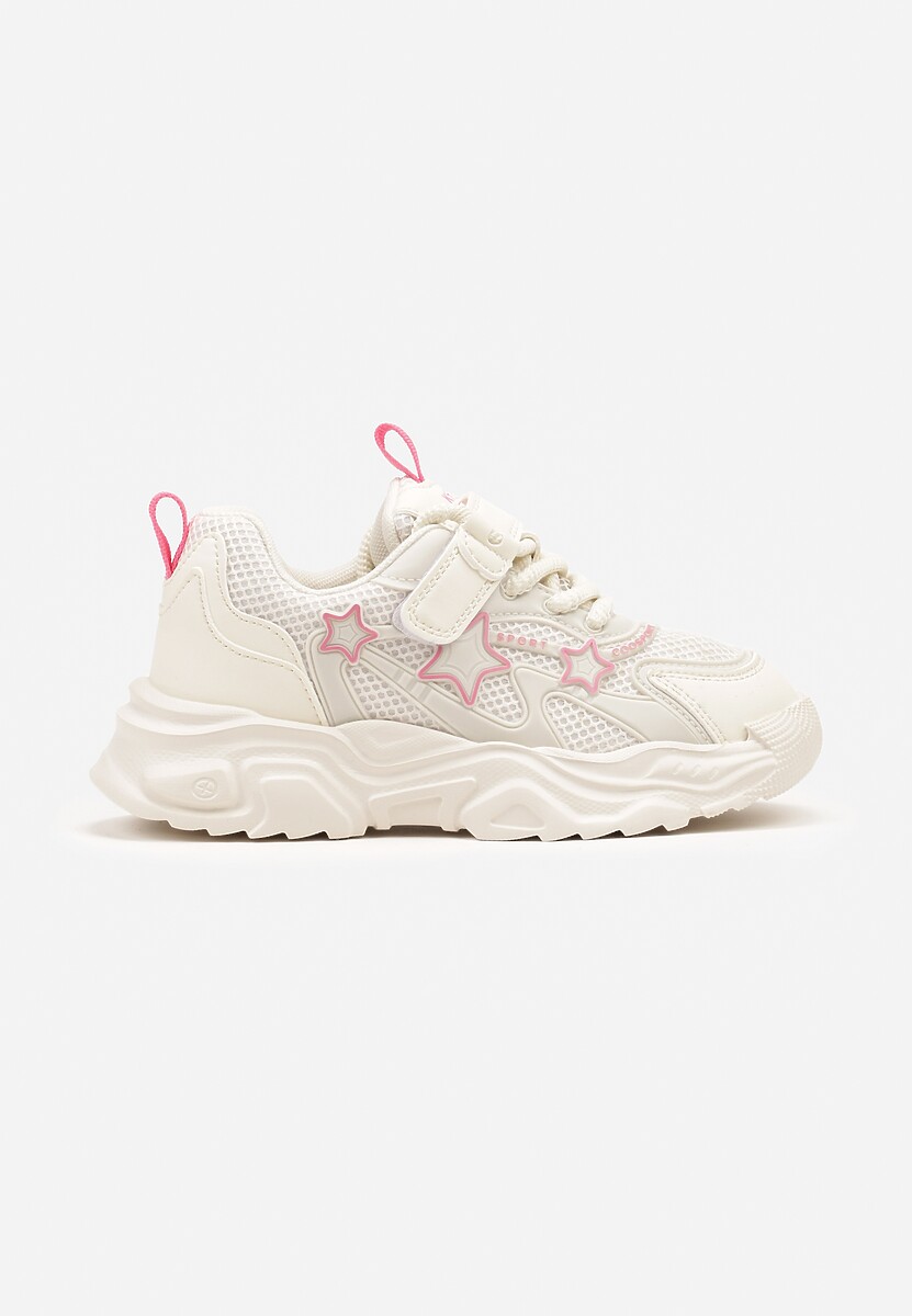 Beżowe Buty Sportowe Sneakersy w Gwiazdki na Tłoczonej Podeszwie Fibona 1