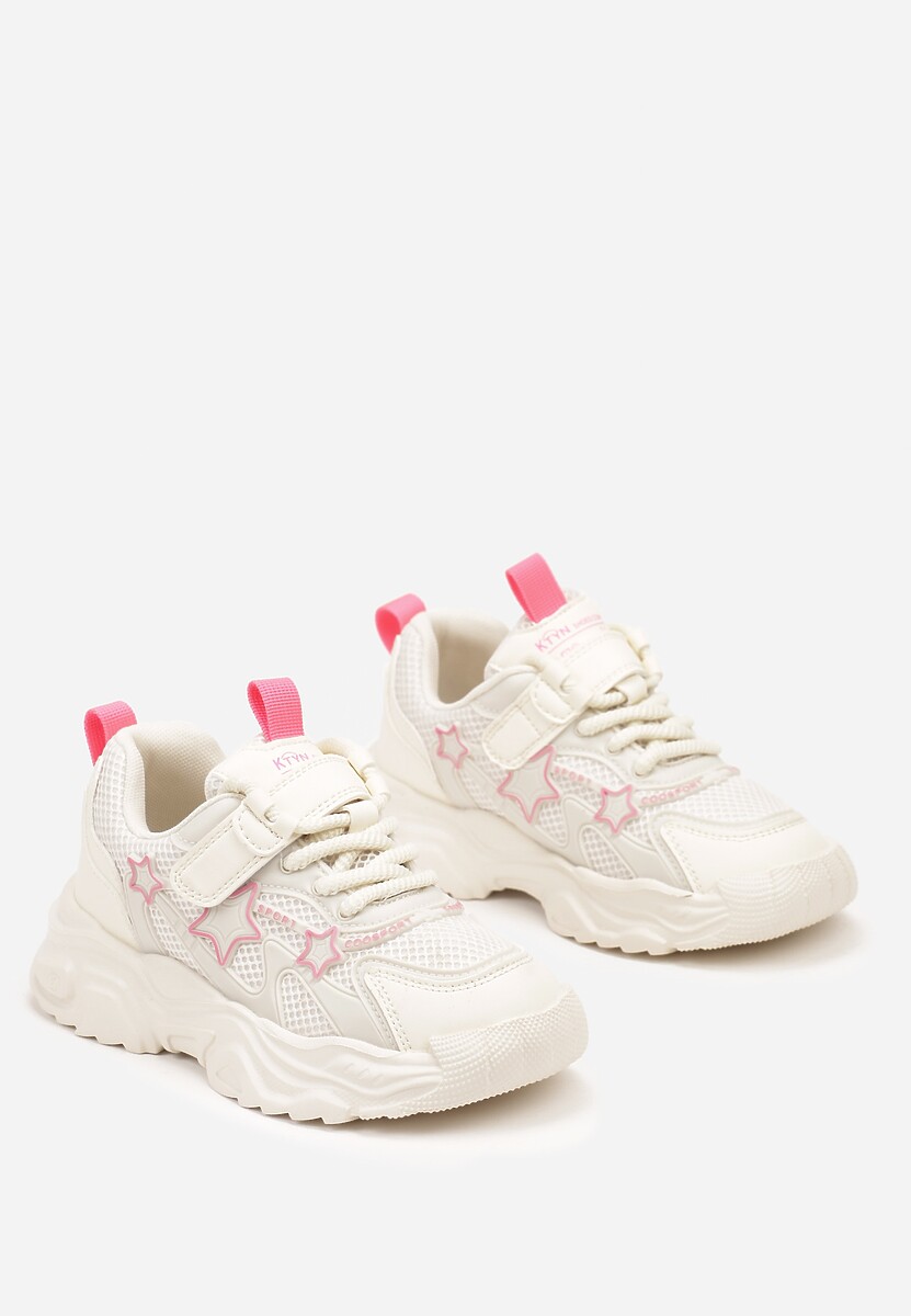 Beżowe Buty Sportowe Sneakersy w Gwiazdki na Tłoczonej Podeszwie Fibona 2