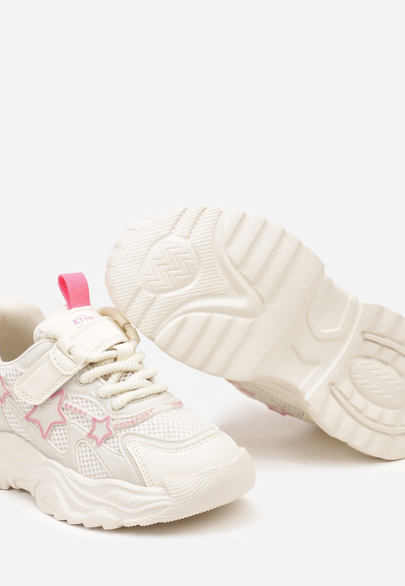 Beżowe Buty Sportowe Sneakersy w Gwiazdki na Tłoczonej Podeszwie Fibona 3
