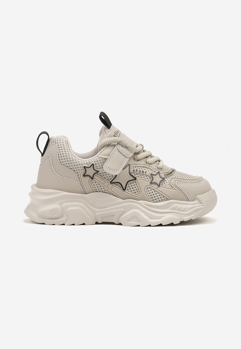 Szare Buty Sportowe Sneakersy w Gwiazdki na Tłoczonej Podeszwie Fibona 1
