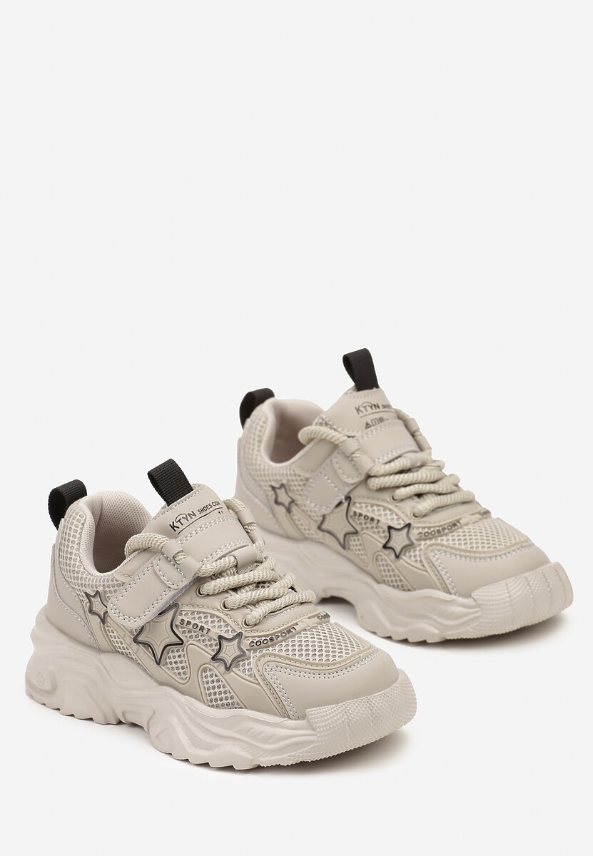 Szare Buty Sportowe Sneakersy w Gwiazdki na Tłoczonej Podeszwie Fibona 2