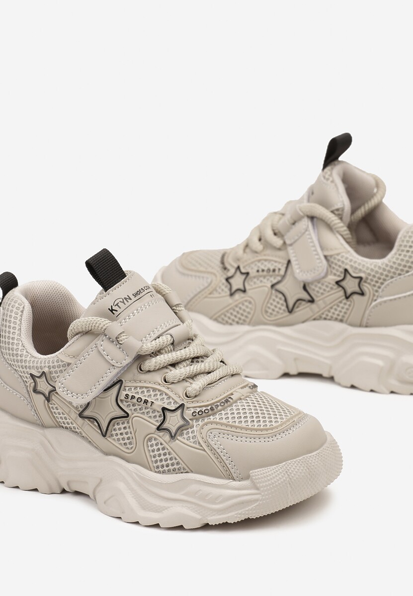 Szare Buty Sportowe Sneakersy w Gwiazdki na Tłoczonej Podeszwie Fibona 3