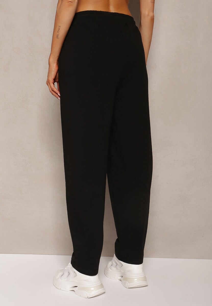 Czarne Dresowe Spodnie High Waist z Gumką w Talii Dimlara 3