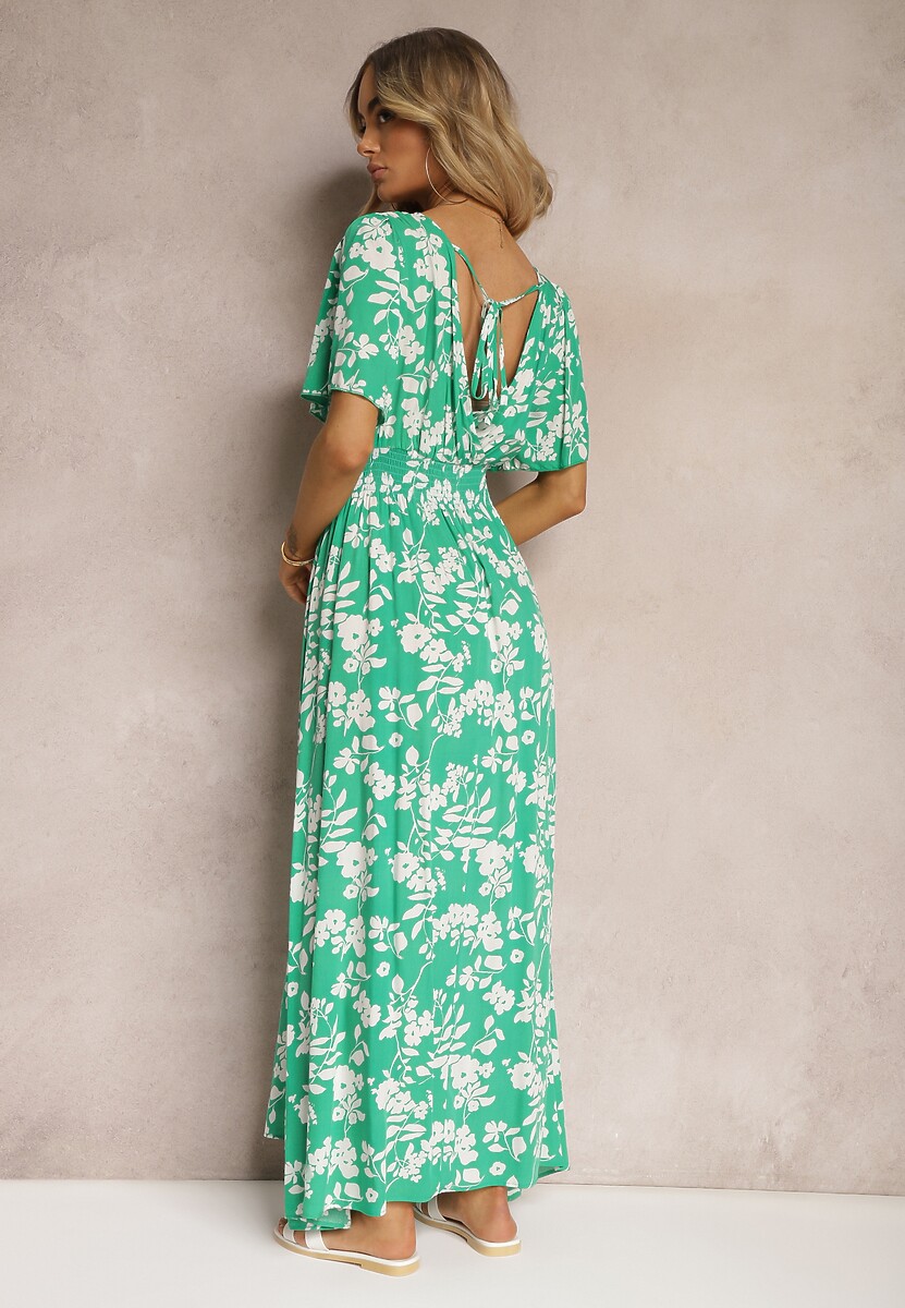 Rochie Verde Închis Tip Plic Maxi cu Elastic în Talie și Fundă la Spate Dangela 3
