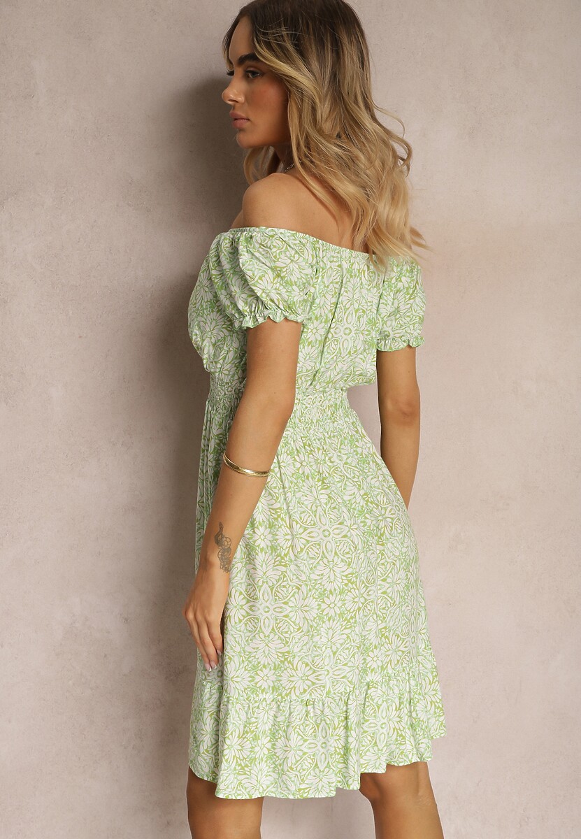 Rochie verde deschis Tiamarosa cu volan și elastic în talie cu cordon din material 3