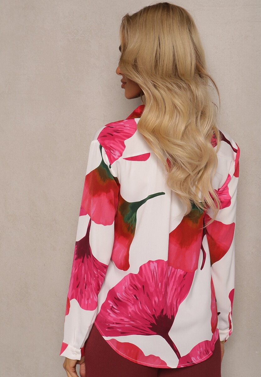Cămașă clasică alb-fucsia cu motiv floral Mirtilla 3
