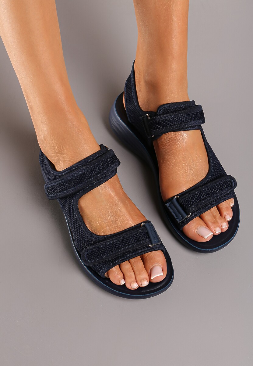 Sandale Sport Bleumarin cu Talpă Joasă cu Velcro Ornamente Perforate Tesianne 3