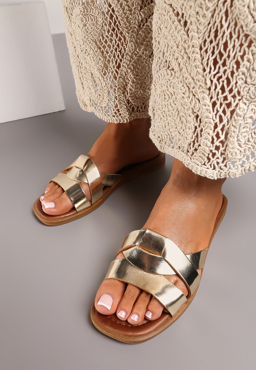 Sandale Aurii Casual Piele Plate cu Barete Decorative Dimittria 3