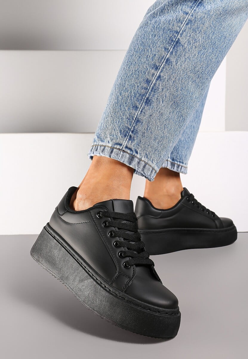 Czarne Basicowe Sneakersy na Platformie Tiaeliana 1