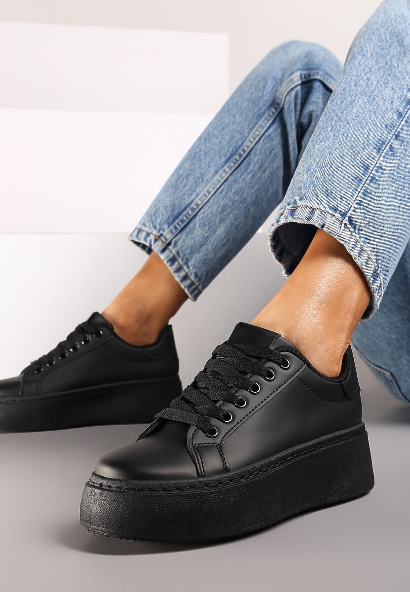 Czarne Basicowe Sneakersy na Platformie Tiaeliana 2