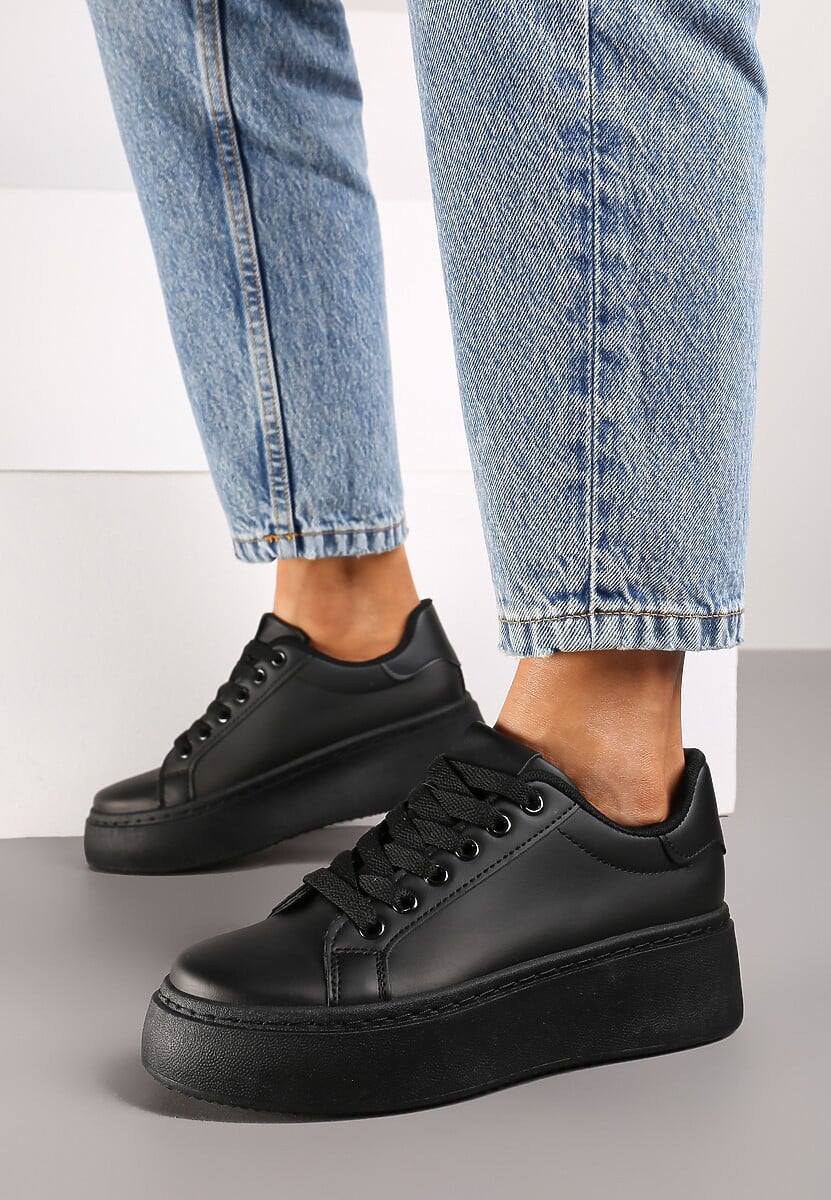 Czarne Basicowe Sneakersy na Platformie Tiaeliana 3