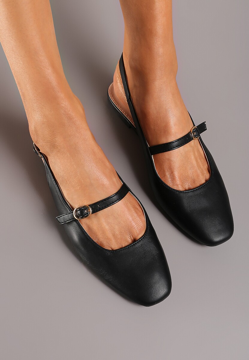 Sandale Negre din Imitatie de Piele cu Talpa Joasa si Doua Barete Darnalea 3