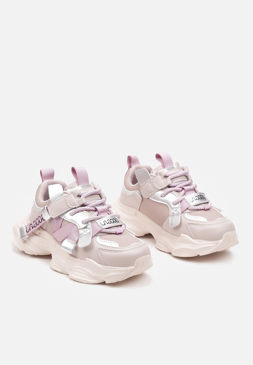 Różowe Buty Sportowe Sneakersy na Tłoczonej Piankowej Podeszwie z Zapięciem na Rzep Benilora 2