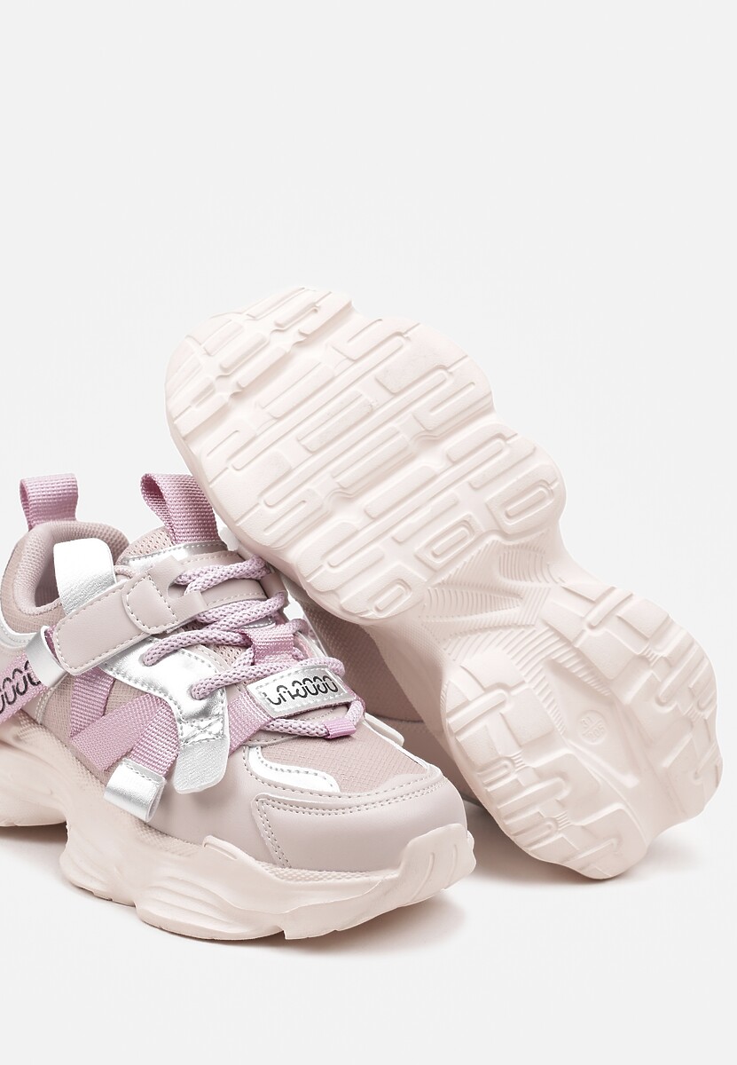 Różowe Buty Sportowe Sneakersy na Tłoczonej Piankowej Podeszwie z Zapięciem na Rzep Benilora 3
