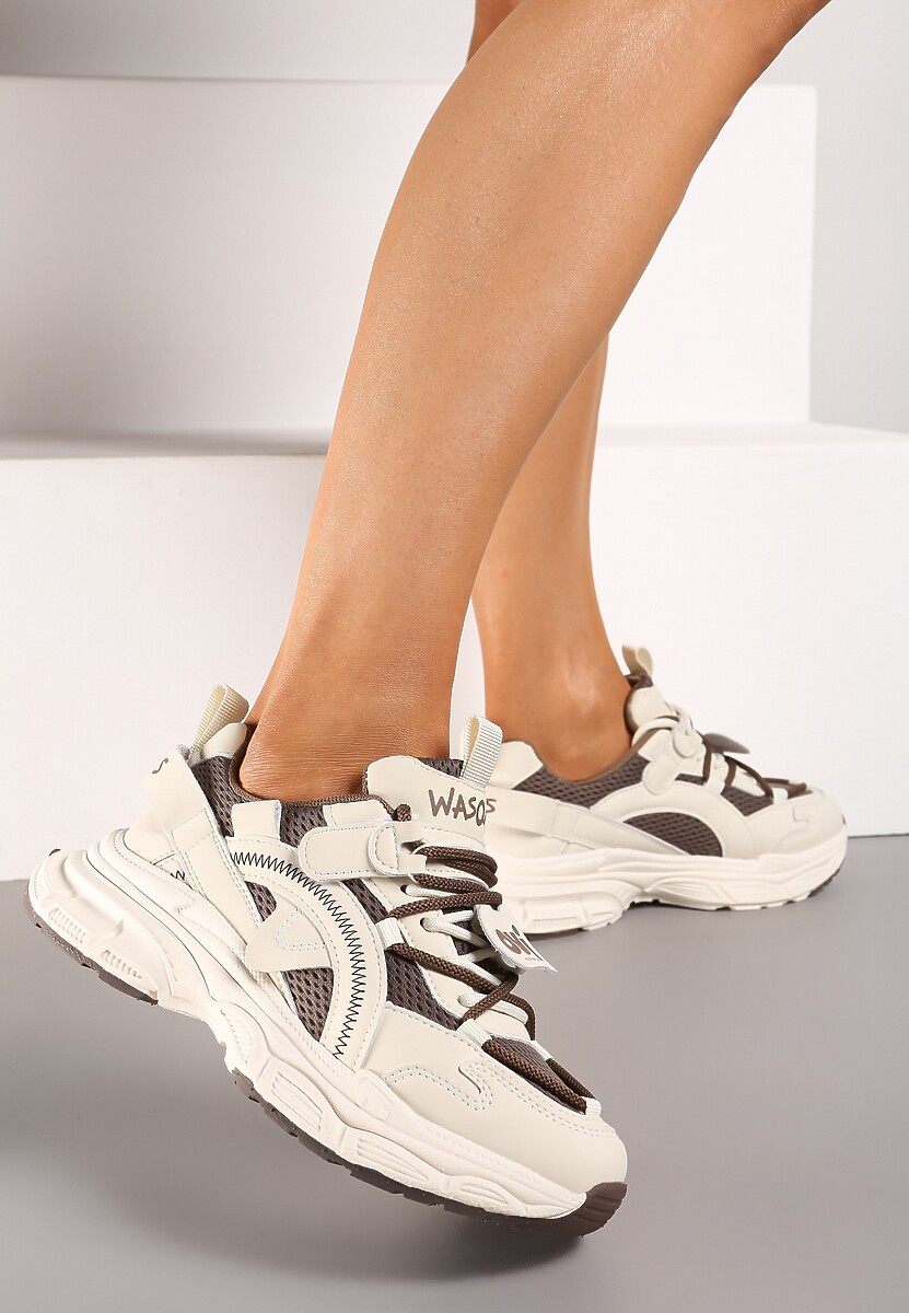 Sneakerși Bej-Maro pe Platformă Imprimeată cu Șireturi Decorative și Inserții Dimtti 2