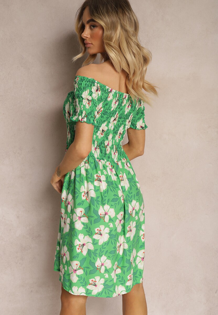 Rochie Verde Clos Spaniegola cu Elastic in Talie cu Flori Nametris 3