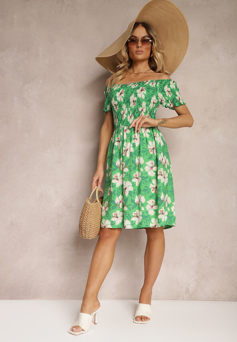 Rochie Verde Clos Spaniegola cu Elastic in Talie cu Flori Nametris 2