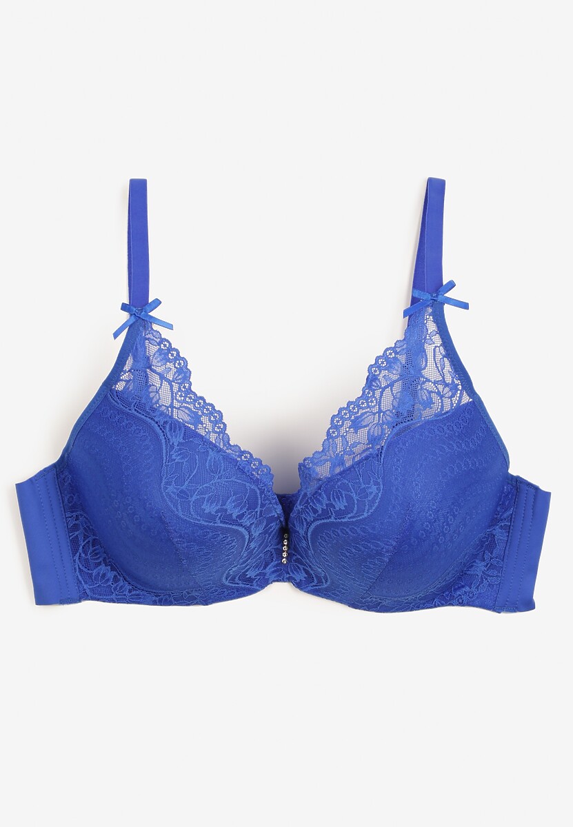 Sutien bleumarin cupe complete cu dantelă și fundițe fermecătoare Geminna 2