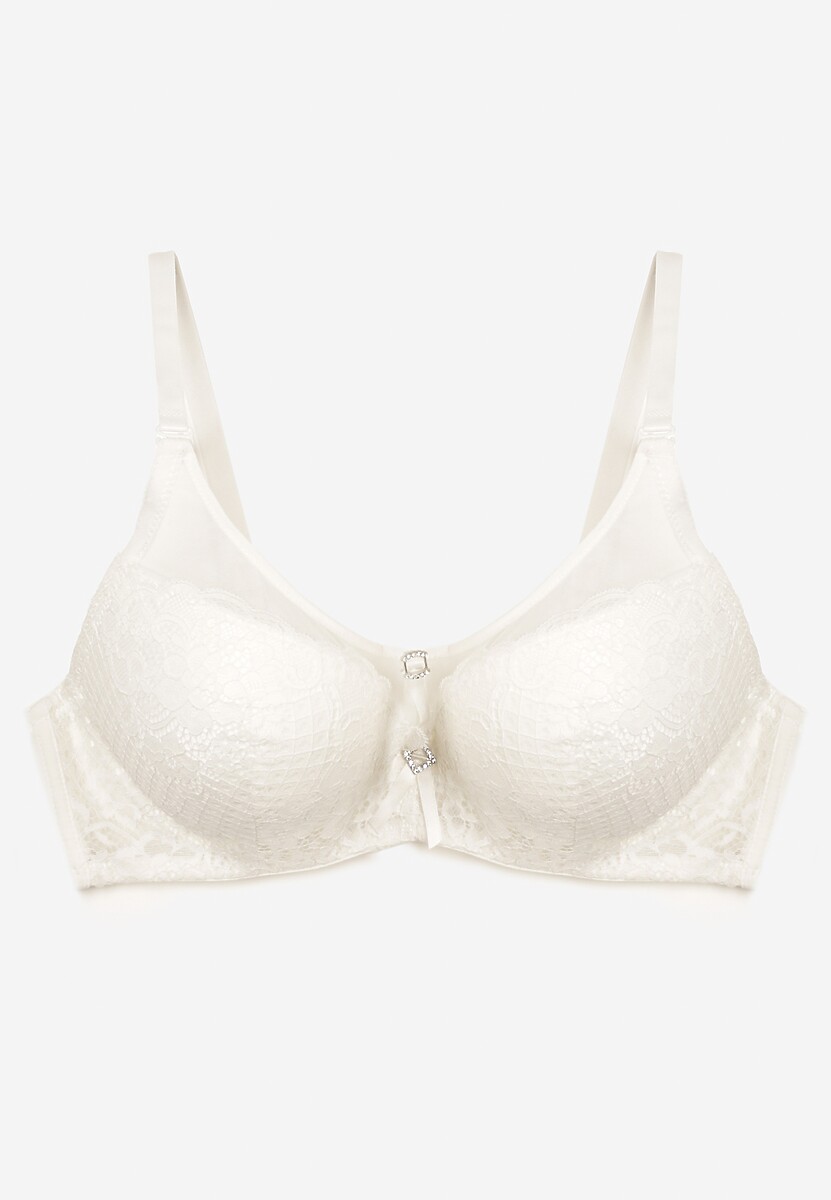 Sutien push-up bej deschis cu dantelă decorat cu aplicație metalică Arissta 3
