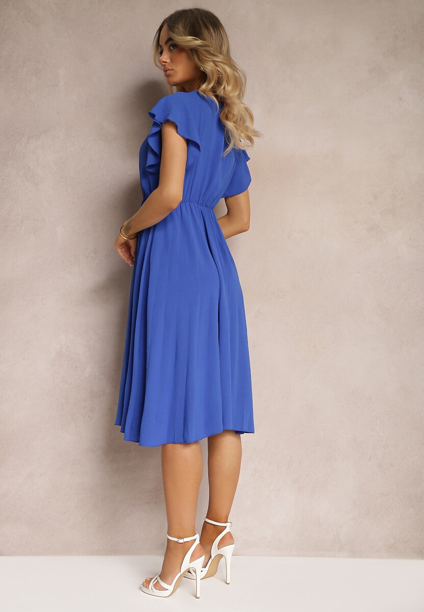 Rochie bleumarin cu decolteu triunghiular cu elastic în talie cu croi plisat Doetta 3