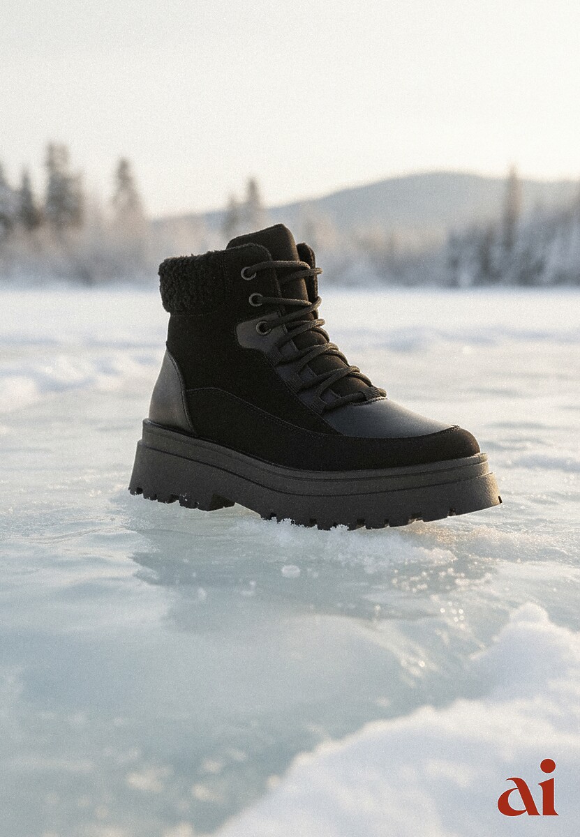 Czarne Traperki  Sznurowane Trapery Janne 1