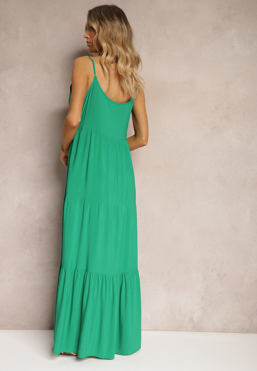 Rochie maxi verde închis din viscoză cu bretele Avaja 3
