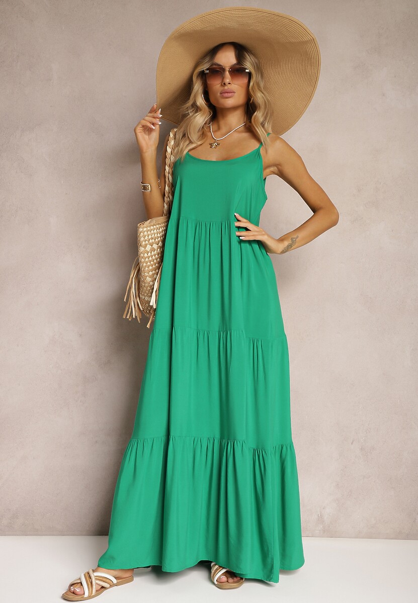 Rochie maxi verde închis din viscoză cu bretele Avaja 2