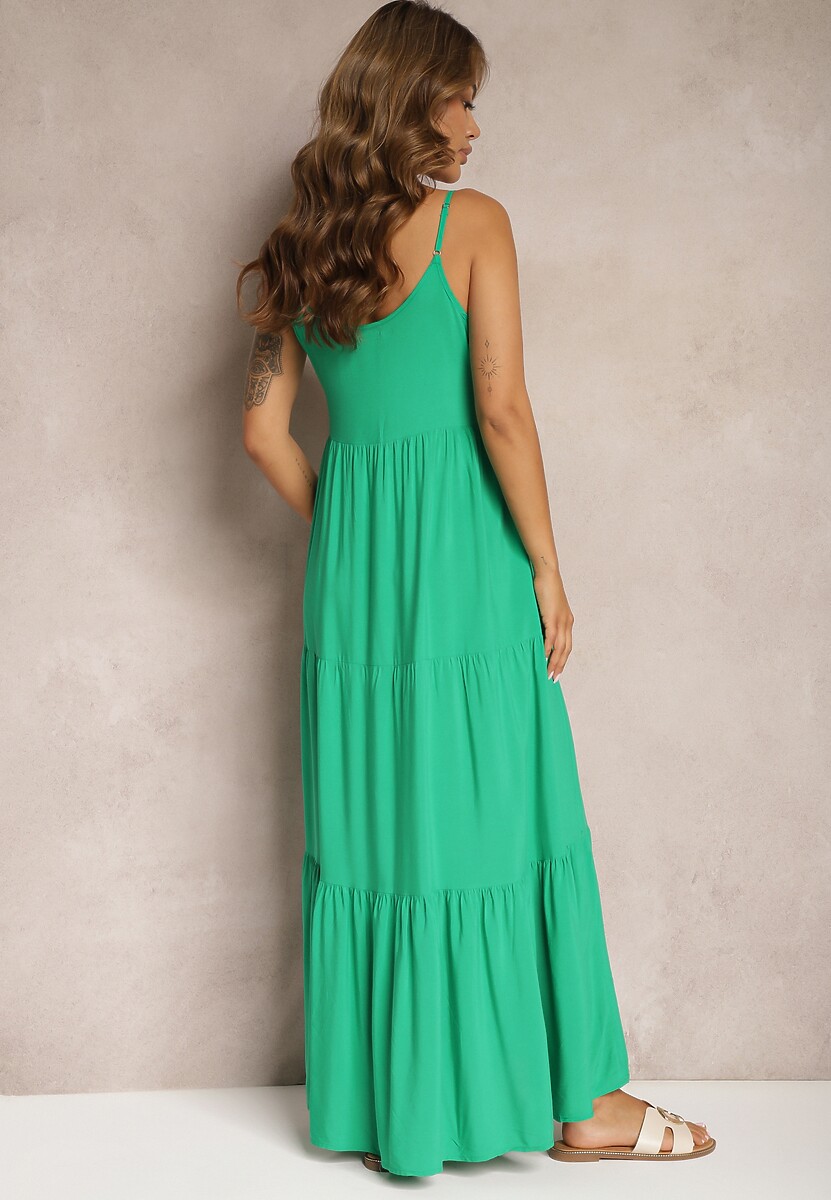 Rochie verde deschis maxi din viscoză cu bretele Avaja 3