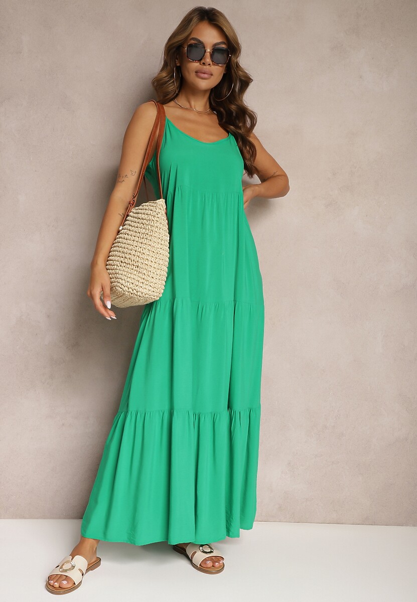 Rochie verde deschis maxi din viscoză cu bretele Avaja 1