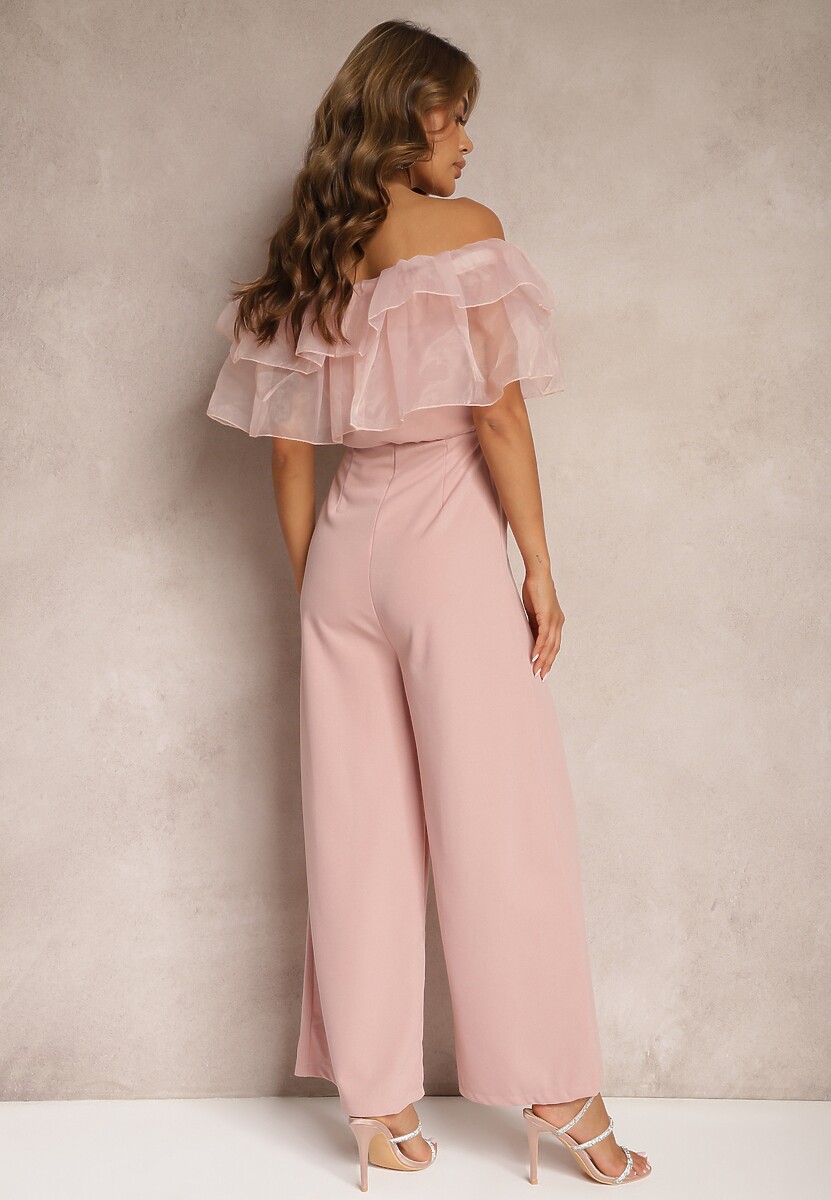 Rochie-Salopetă Cocktail Roz-Închis cu Volan la Decolteu fără Mâneci Tessita 3