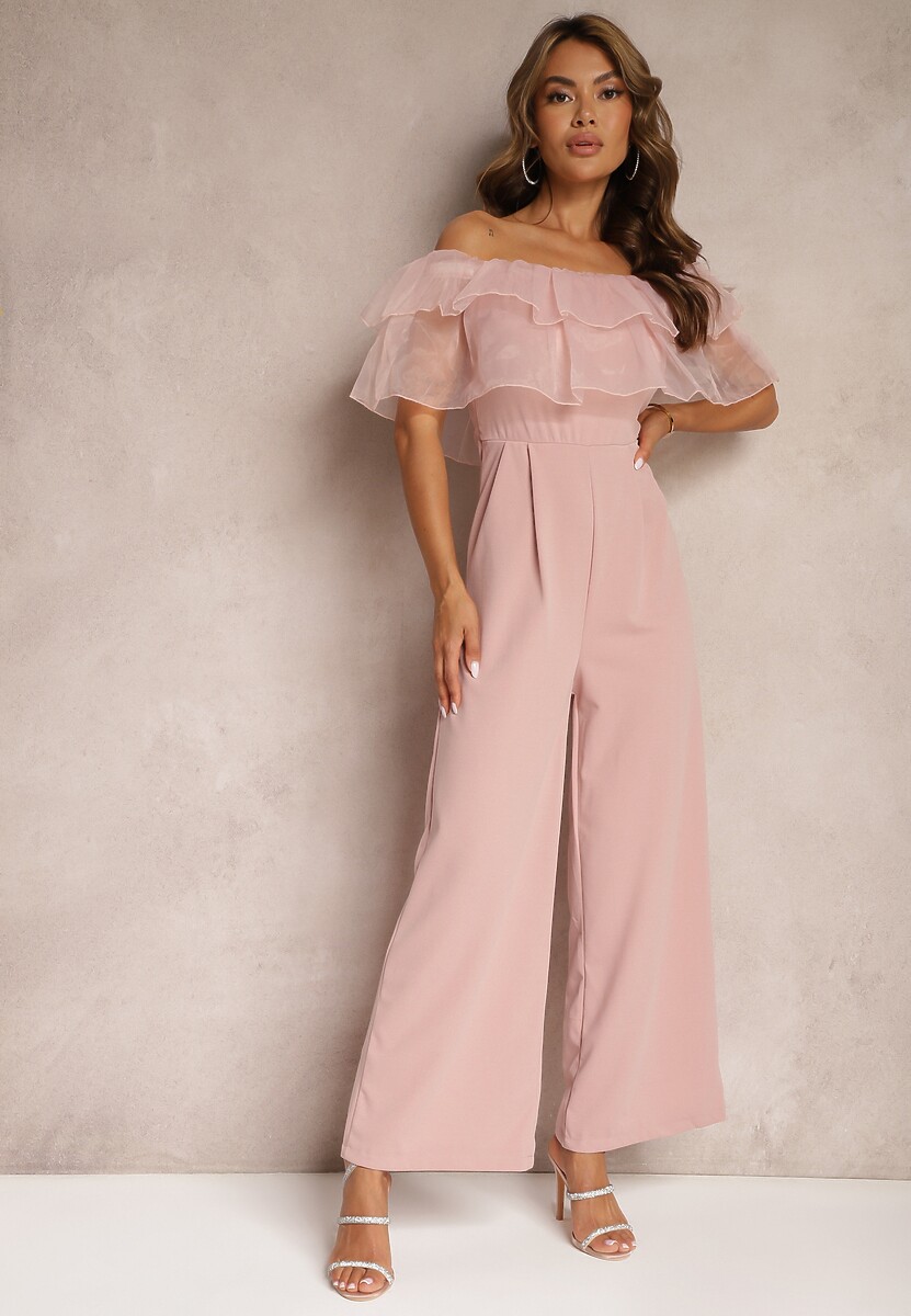 Rochie-Salopetă Cocktail Roz-Închis cu Volan la Decolteu fără Mâneci Tessita 2