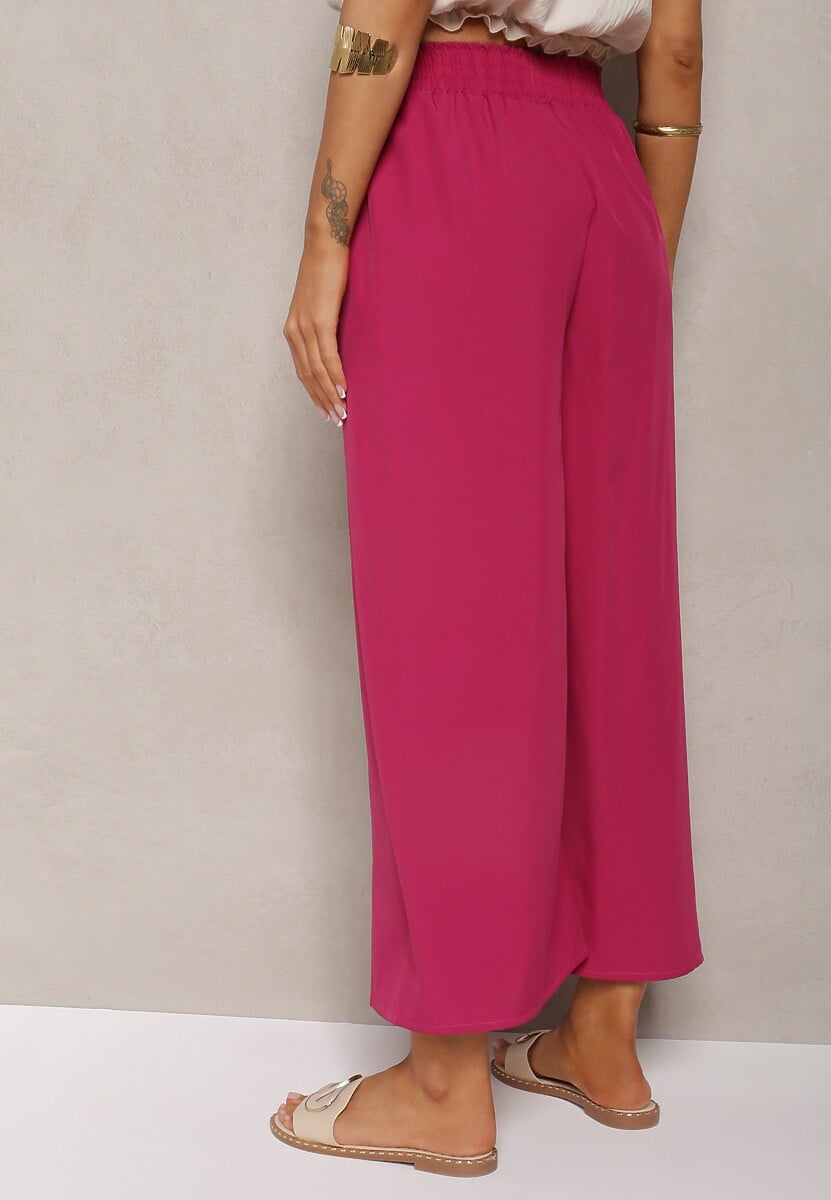 Pantaloni închis la culoare violet înaltă talie cu picioare largi din viscoză finisate cu elastic în talie Crisantas 3