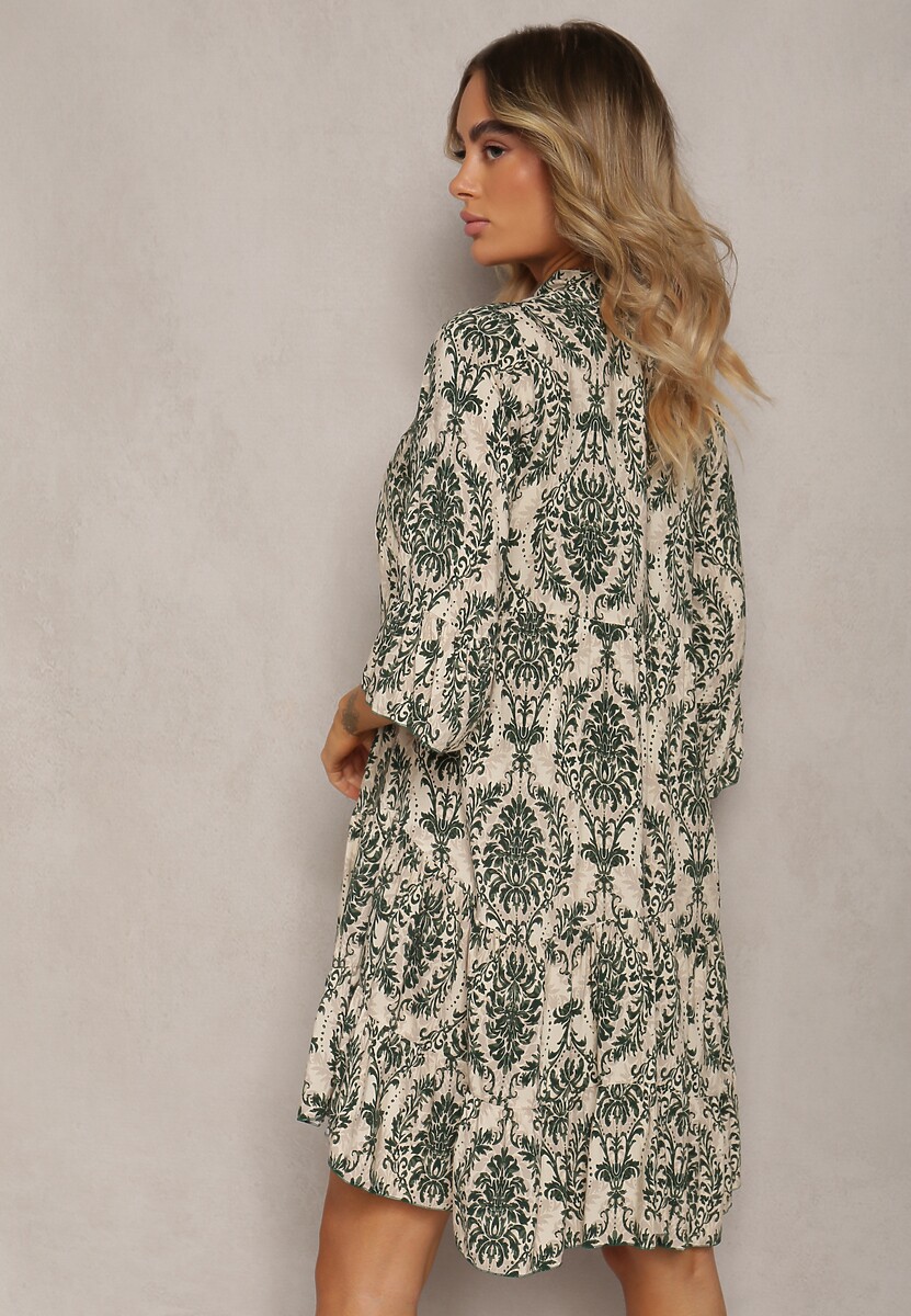 Rochie verde din bumbac cu croi evazat cu volan Niloa 3