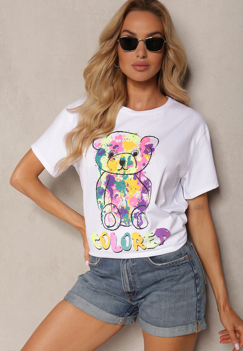 Tricou Alb din Bumbac cu Imprimeu Decorativ în Formă de Ursuleț Opallea 2