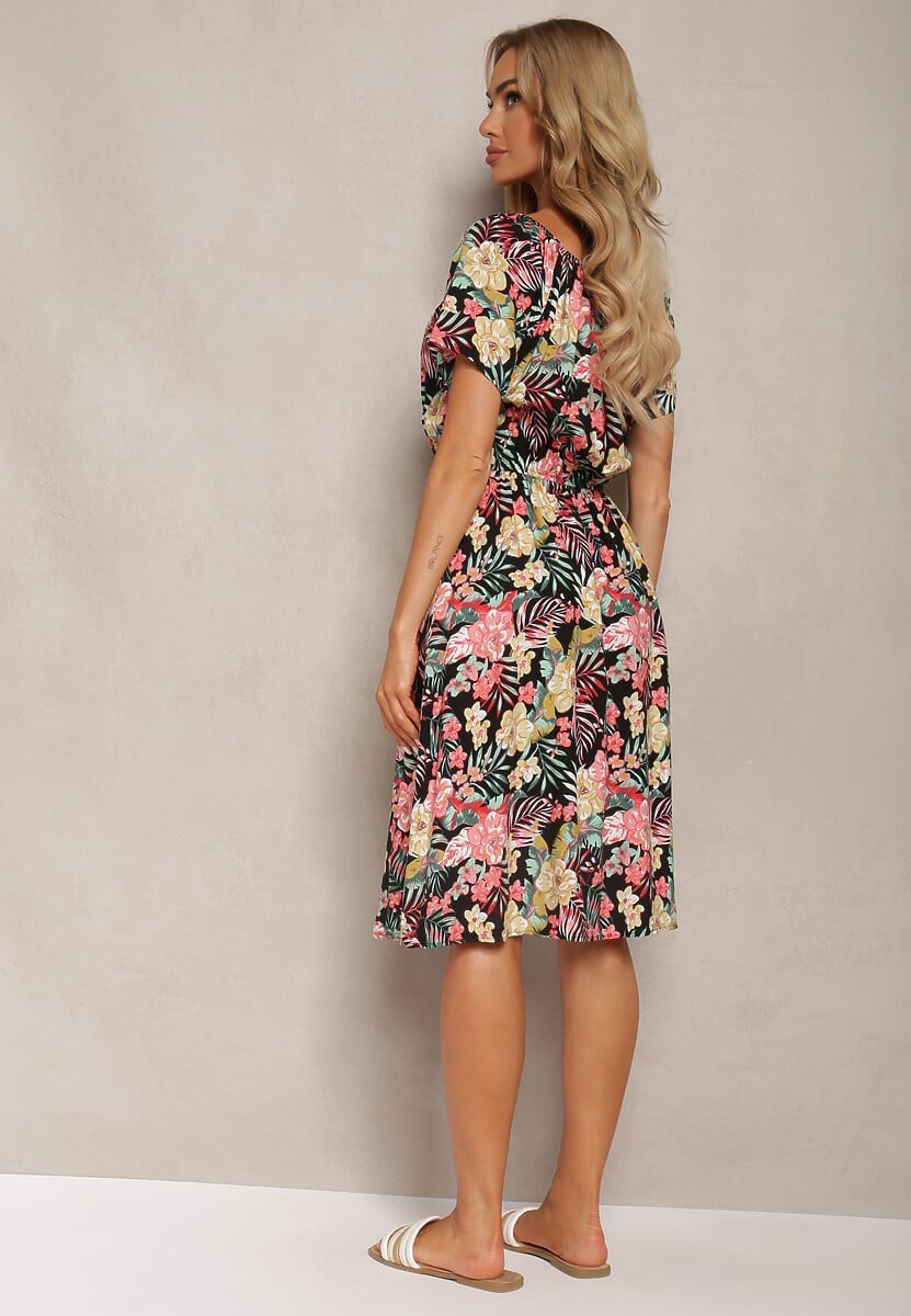 Rochie Neagră de Bumbac cu Imprimeu Floral Dimizama 3