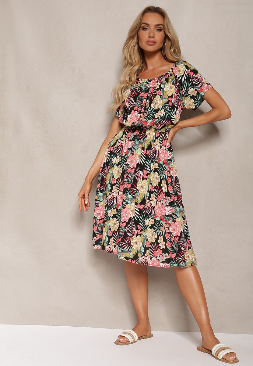 Rochie Neagră de Bumbac cu Imprimeu Floral Dimizama 2
