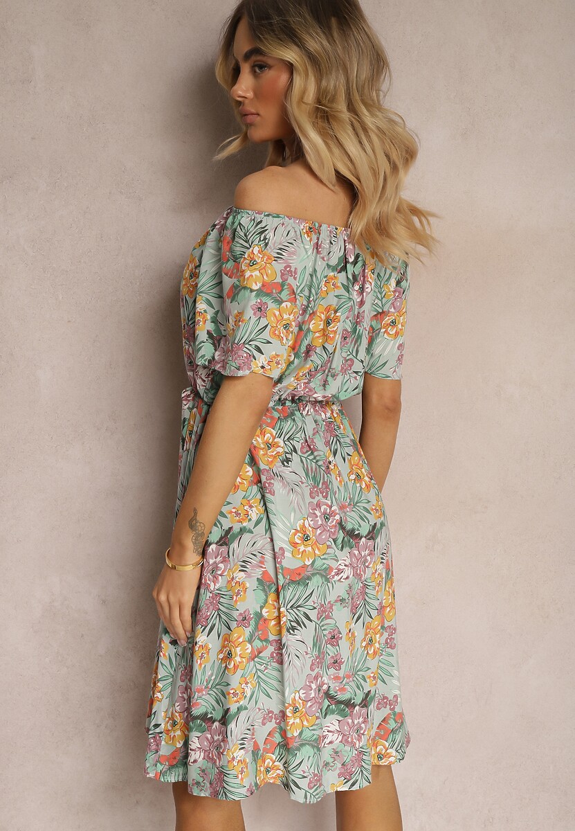 Rochie Albastru-Portocalie din Bumbac cu Print Floral Dimizama 3