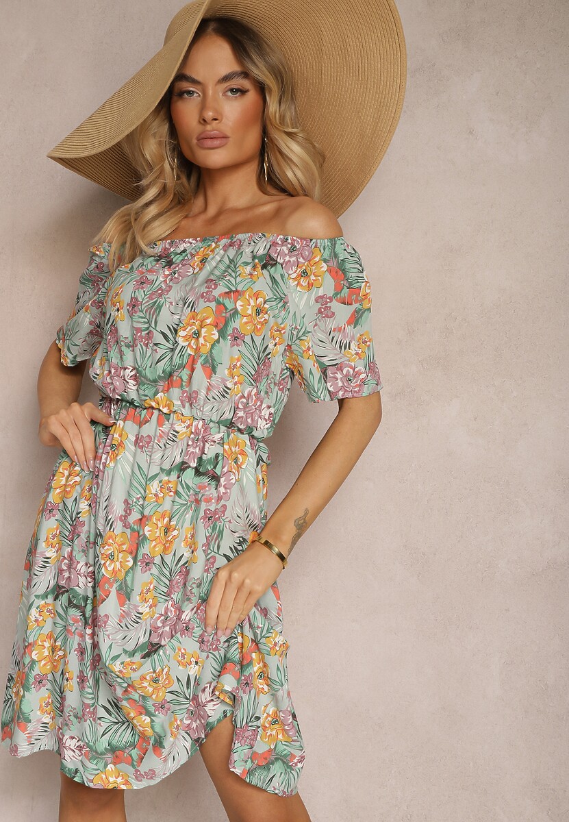 Rochie Albastru-Portocalie din Bumbac cu Print Floral Dimizama 1