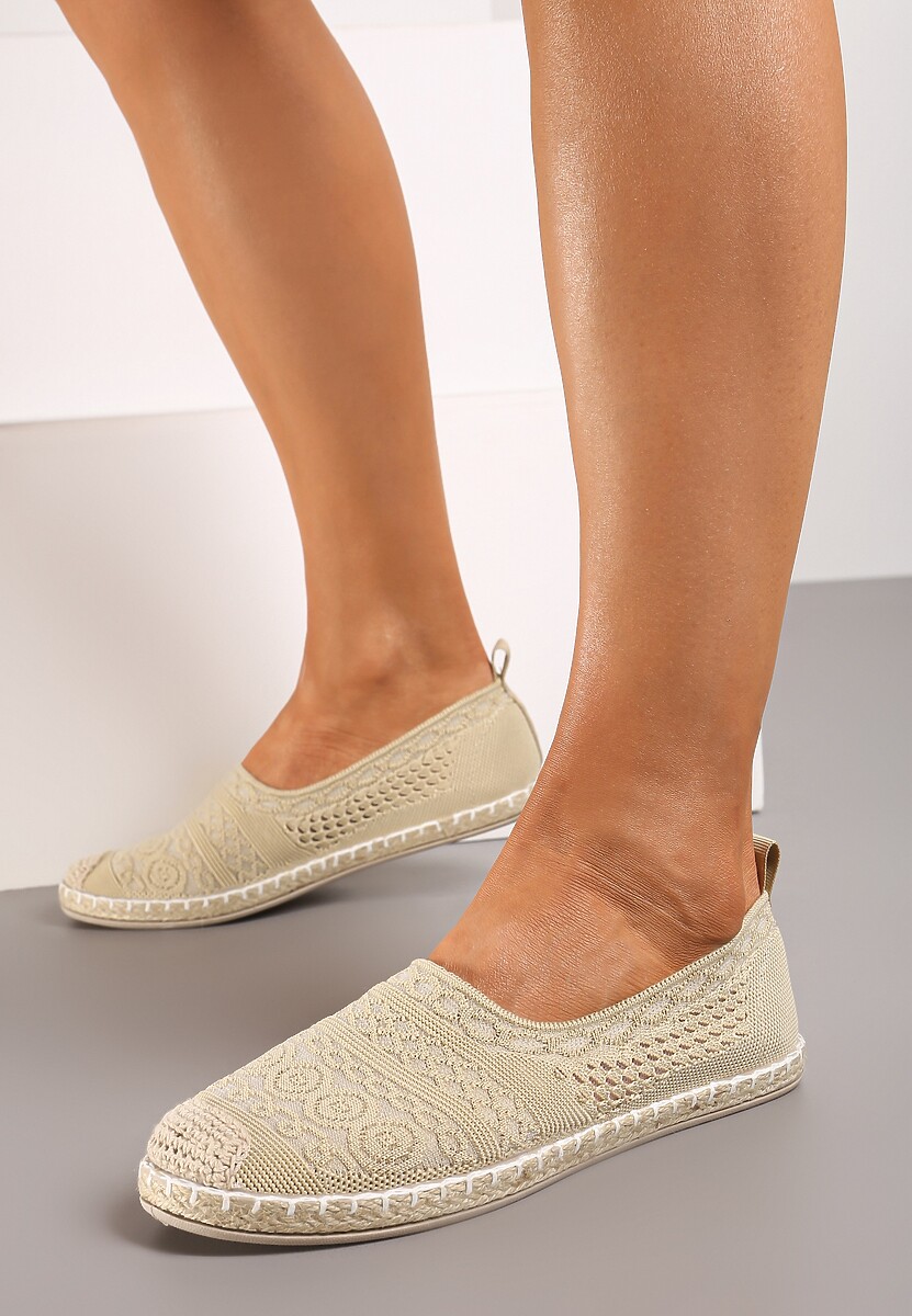 Jasnobeżowe Espadryle na Płaskiej Podeszwie w Stylu Boho Dimzela 2