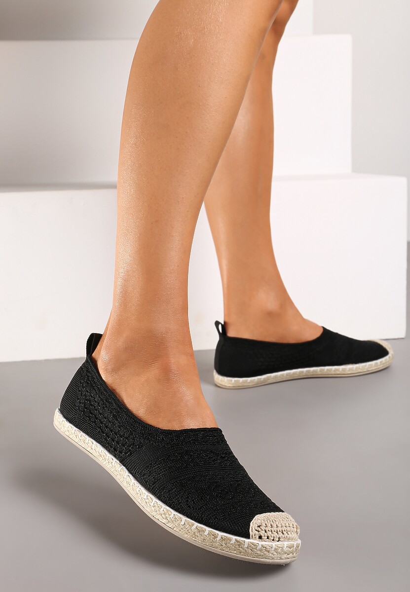 Czarne Espadryle na Płaskiej Podeszwie w Stylu Boho Dimzela 1