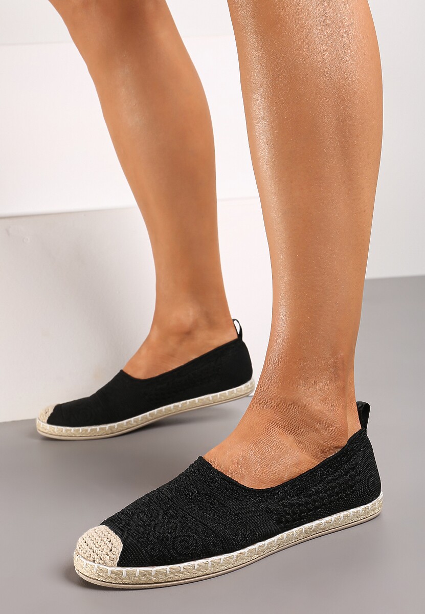 Czarne Espadryle na Płaskiej Podeszwie w Stylu Boho Dimzela 2